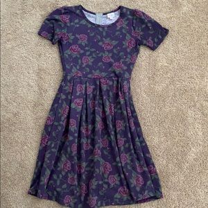 Lularoe Amelia Dress M Purple Rose Digital Print